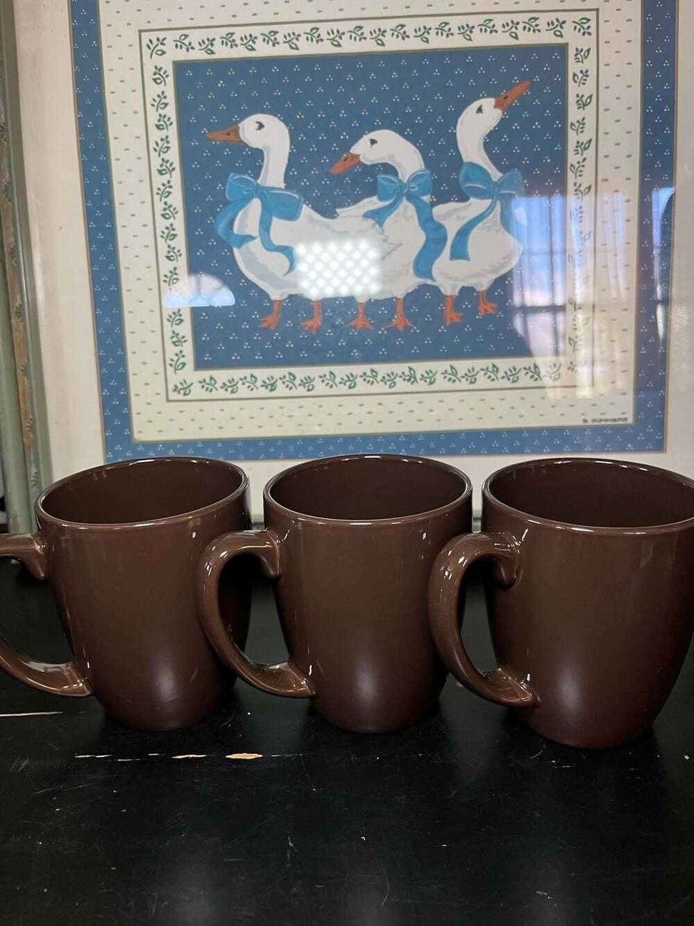 Set of 3 Corelle Stoneware Brown Coffee Mugs 11oz